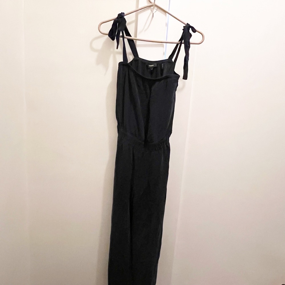 Theory Silk Jumpsuit Size 0 Navy Blue Alavine Classic GGT Tie Straps